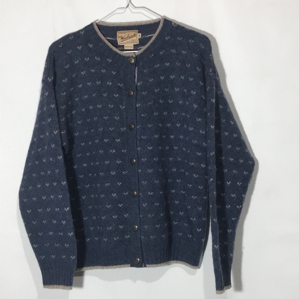 Woolrich Blue & White Sweater Cardigan Size Medium